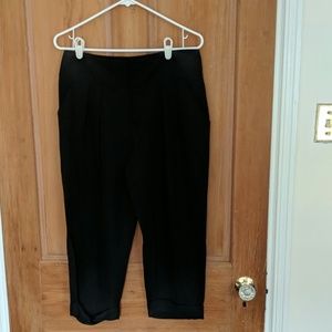 High waist black silk and cotton blend trousers